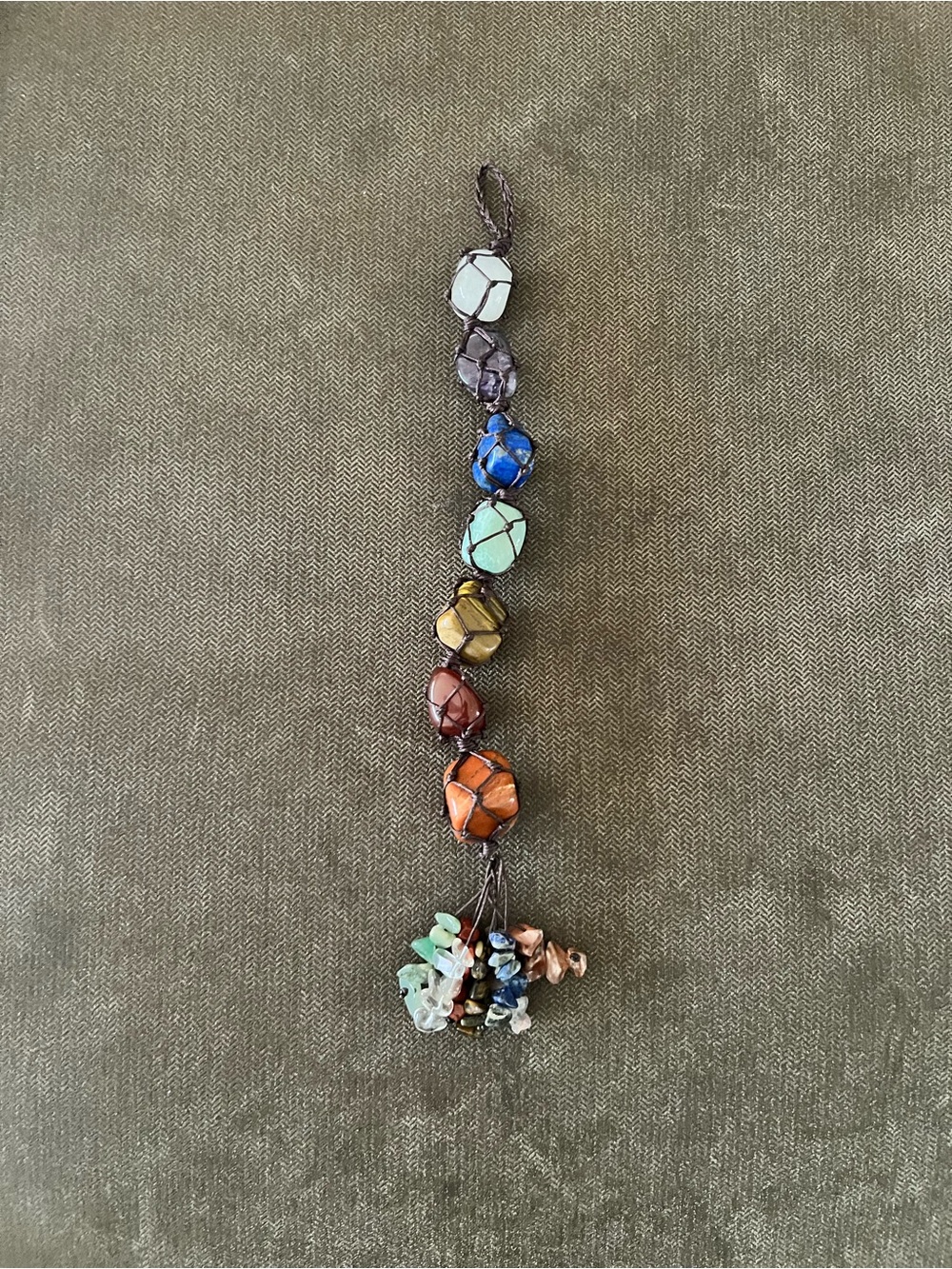 Boho Multi-Stone Tassel keychain or car mirror accessory. Chakra